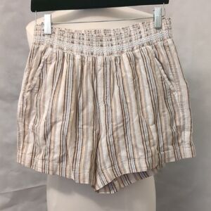Striped Tan Linen Pull On Shorts